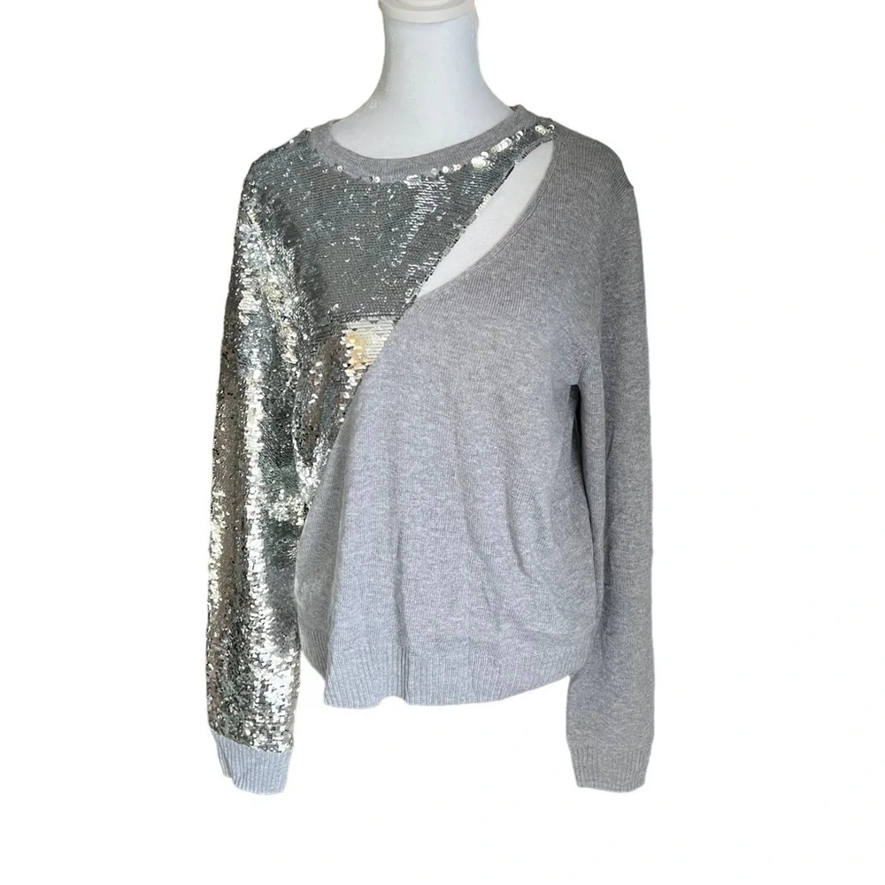 RtA - NWT Teagan Slashed Sequined Cut Out Pullover Sweater Sz L